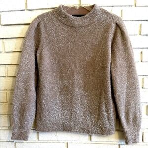 White House Black‎ Market Silver Tinsel Eyelash Pullover Sweater Tan Size Small